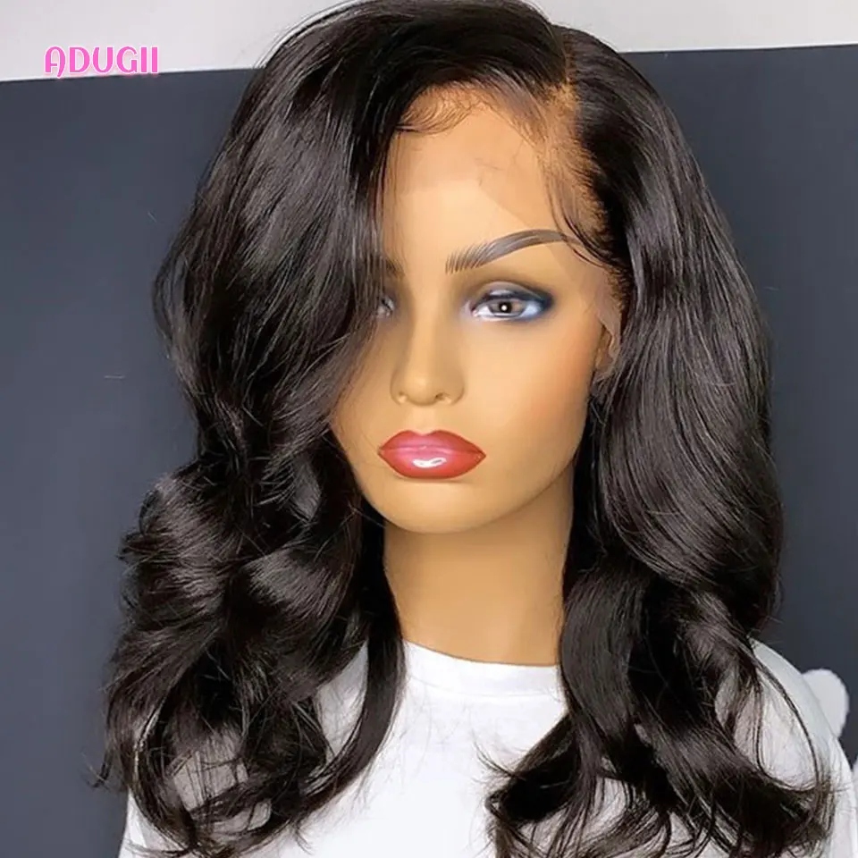 

ADUGII Short Bob Body Wave Wig 13X4 Lace Front Human Hair Wigs For Black Women Brazilian Remy Natural Color 4x4 Lace Closure Wig