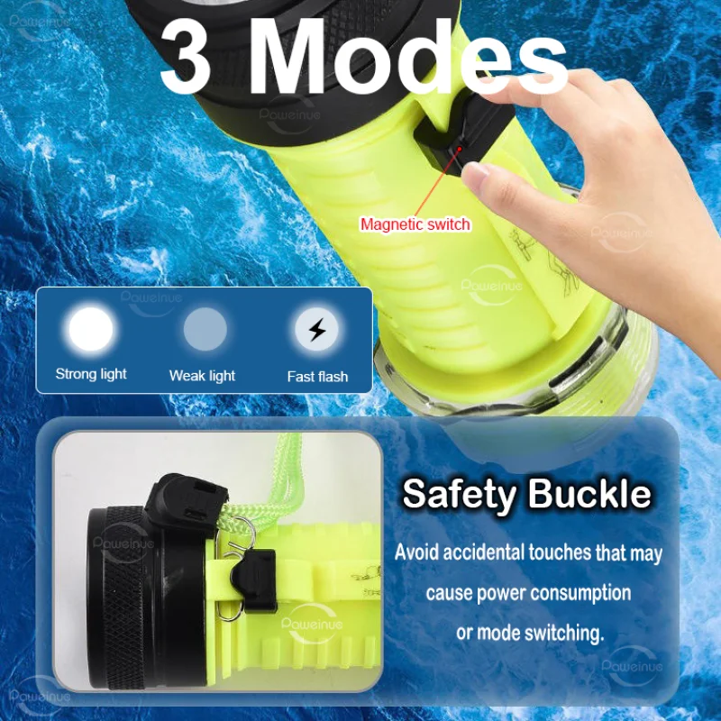 Высокомощный фонарик для дайвинга IPX8