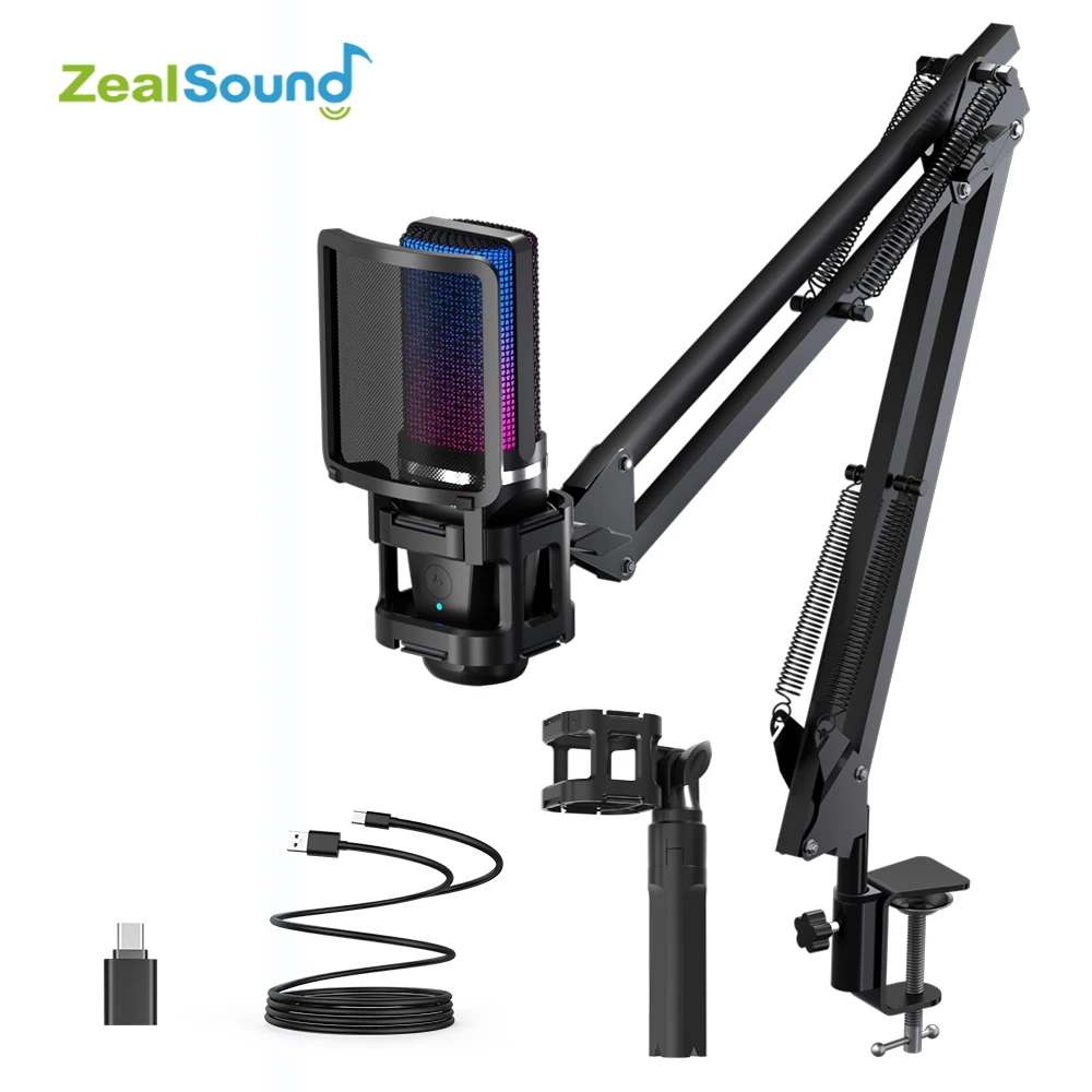 

Zealsound RGB Recording Microphone With Articulated Arm,USB Condenser Mic with Tripod For Gaming Podcasting Streaming Youtube