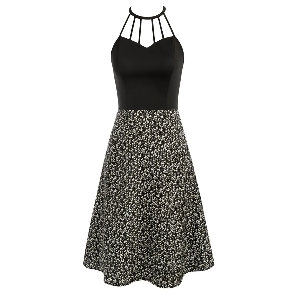 

GRACE KARIN Women Gathered Spaghetti Halter Dresses Casual Floral Cocktail Dress Cut-Out A-Line Dress Knee Length Contrast A30
