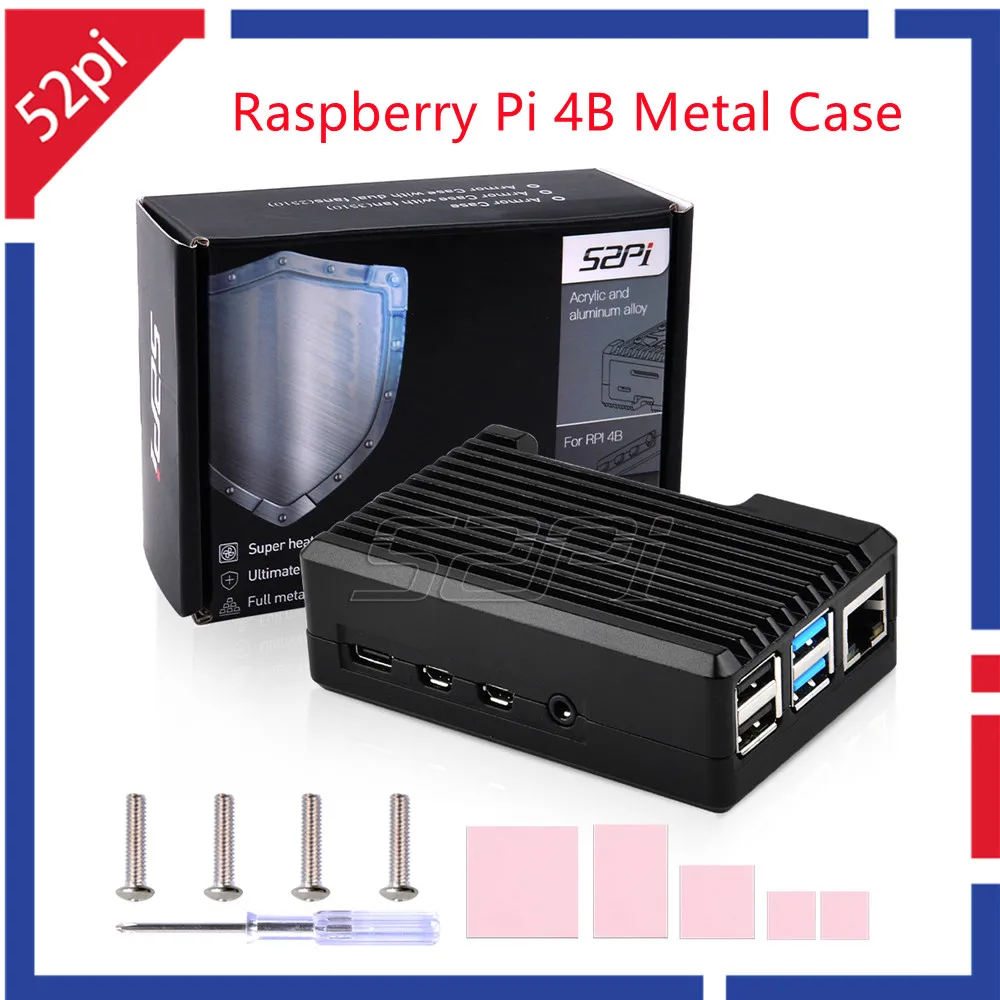 

52Pi New Black Aluminum Heatsink Case GPIO Interface SD Card Slot for Raspberry Pi 4B