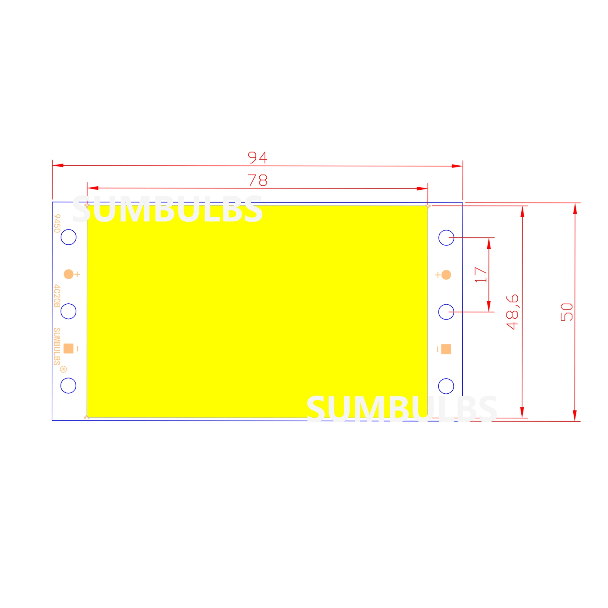 Светодиодная панель постоянного тока 12 В COB с регулируемой яркостью 94x50 мм