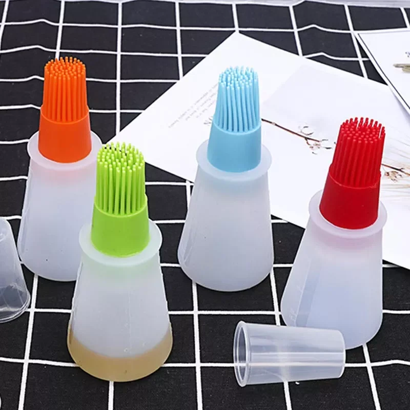

2023NEW With Cover Heat Resistance Barbecue Gadgets Oil Bottle Brush 4Colors Flat Bottom Kitchen Accessories Silicone Baking Too