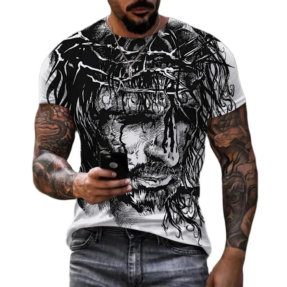 2022 Summer Men's T-shirts Jesus Christ 3d Print T-shirts Men Women Cool T Shirt Harajuku Streetwear Oversized Tops Tee 6xl