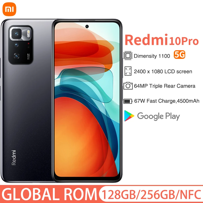 

Global ROM Xiaomi Redmi Note 10 Pro 128GB/256GB Smartphone Dimensity 1100 Octa Core 120Hz 6.6" Display 64MP Camera 5000mAh