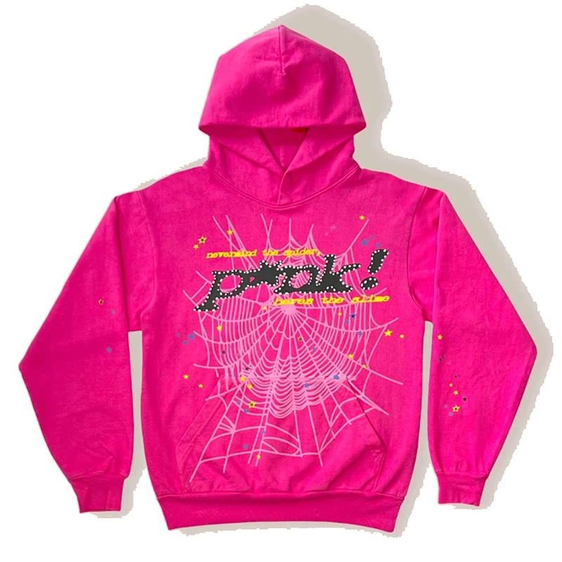 

2023 Young Thug Pink Sp5der 555555 Hoodie Men Women 1:1 High Quality Foam Print Spider Web Graphic 555555 Sweatshirts Pullovers
