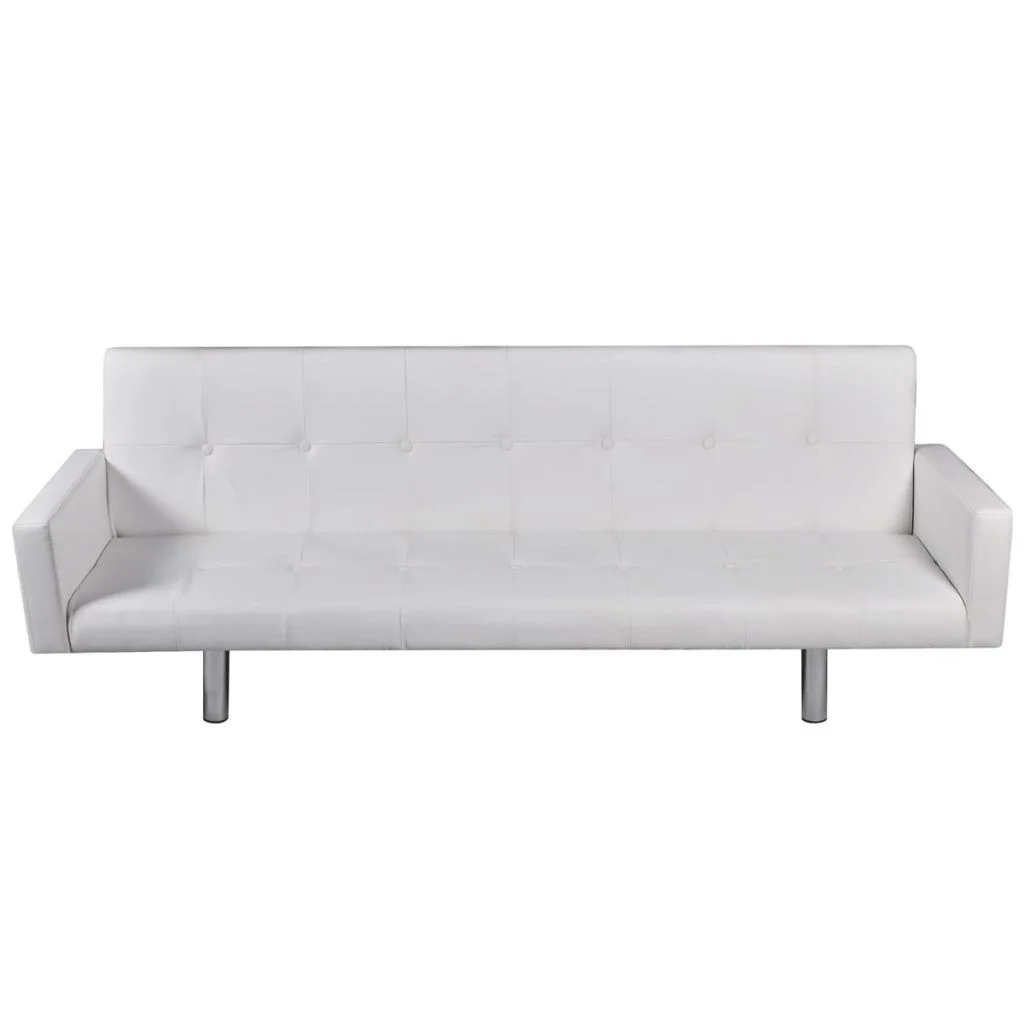 

Sofa Bed with Armrest White Artificial Leather