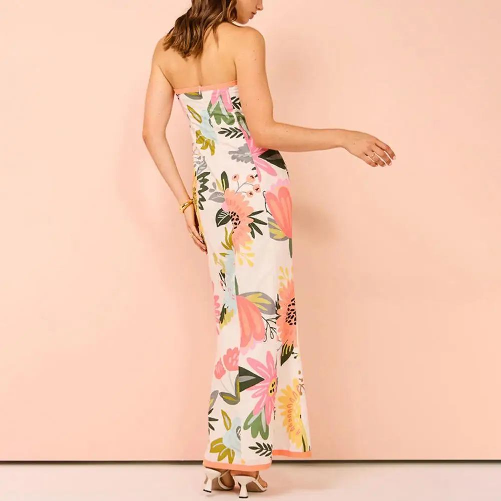 Платье-Макси женское с открытыми плечами цветочным принтом и шнуровкой