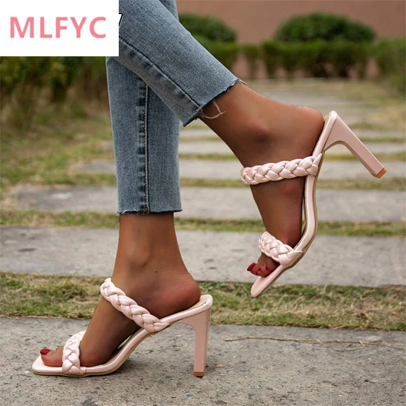

Large size braided open toe square toe stiletto sandals women's 2022 spring new fashion high-heeled sandals women pumps
