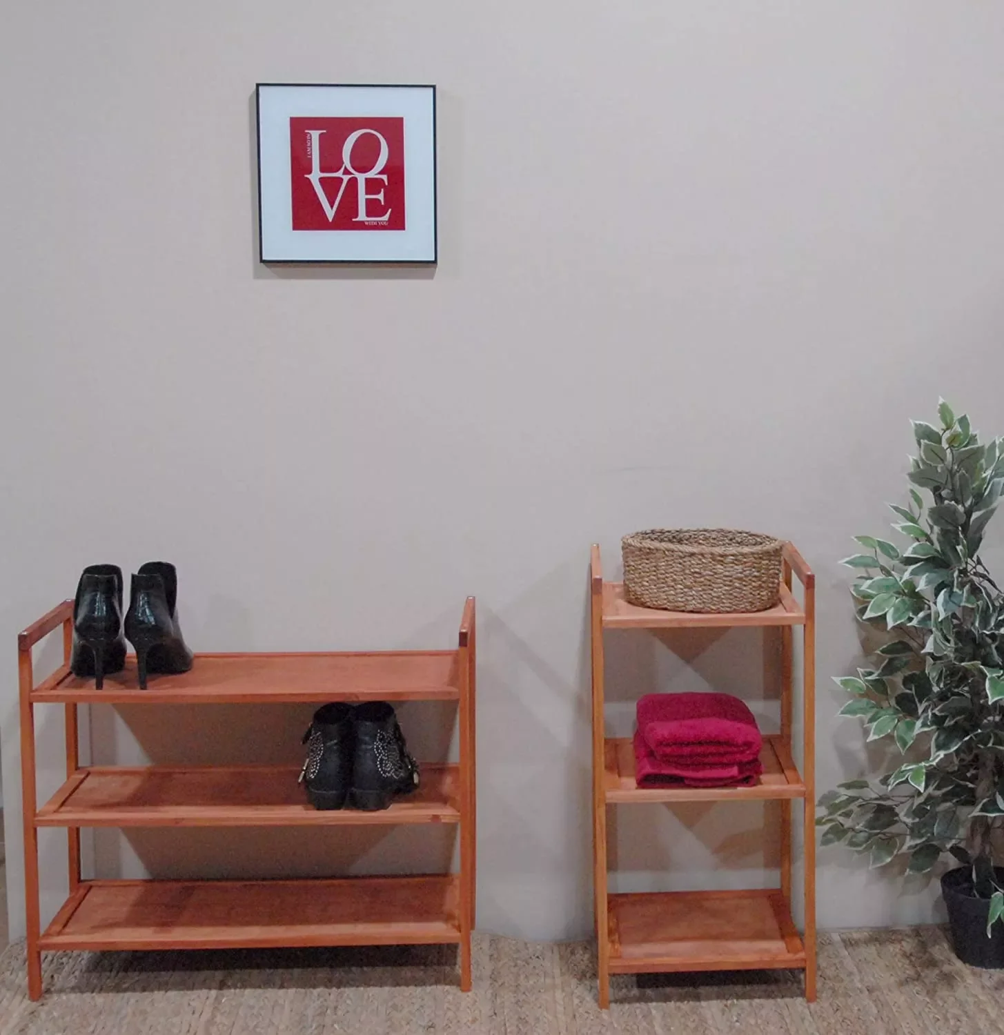 

-wooden shelf-shelf with 3 Baldas-standing shelf for storage-living room decor, bedroom, office-Natural (tall. 70 cm x length. 3