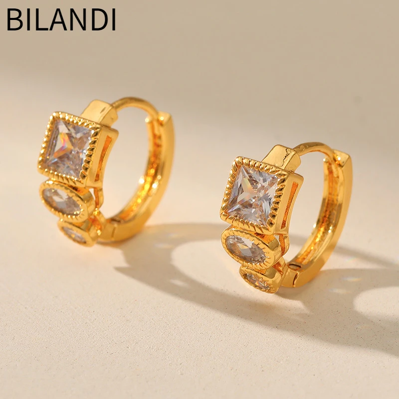 

Bilandi Modern Jewelry Glass Earrings Senior Sense High Quality Copper Gold Color Small Hoop Earrings For Women Girl Gift