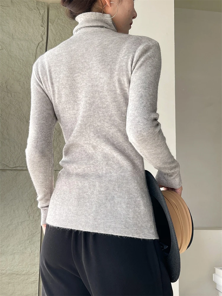 BZVW женский пуловер с высоким воротником и длинными рукавами однотонный свитер из