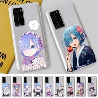 fhnblj re zero remu phone case for samsung a51 a52 a71 a12 for redmi 7 9 9a for huawei honor8x 10i clear case