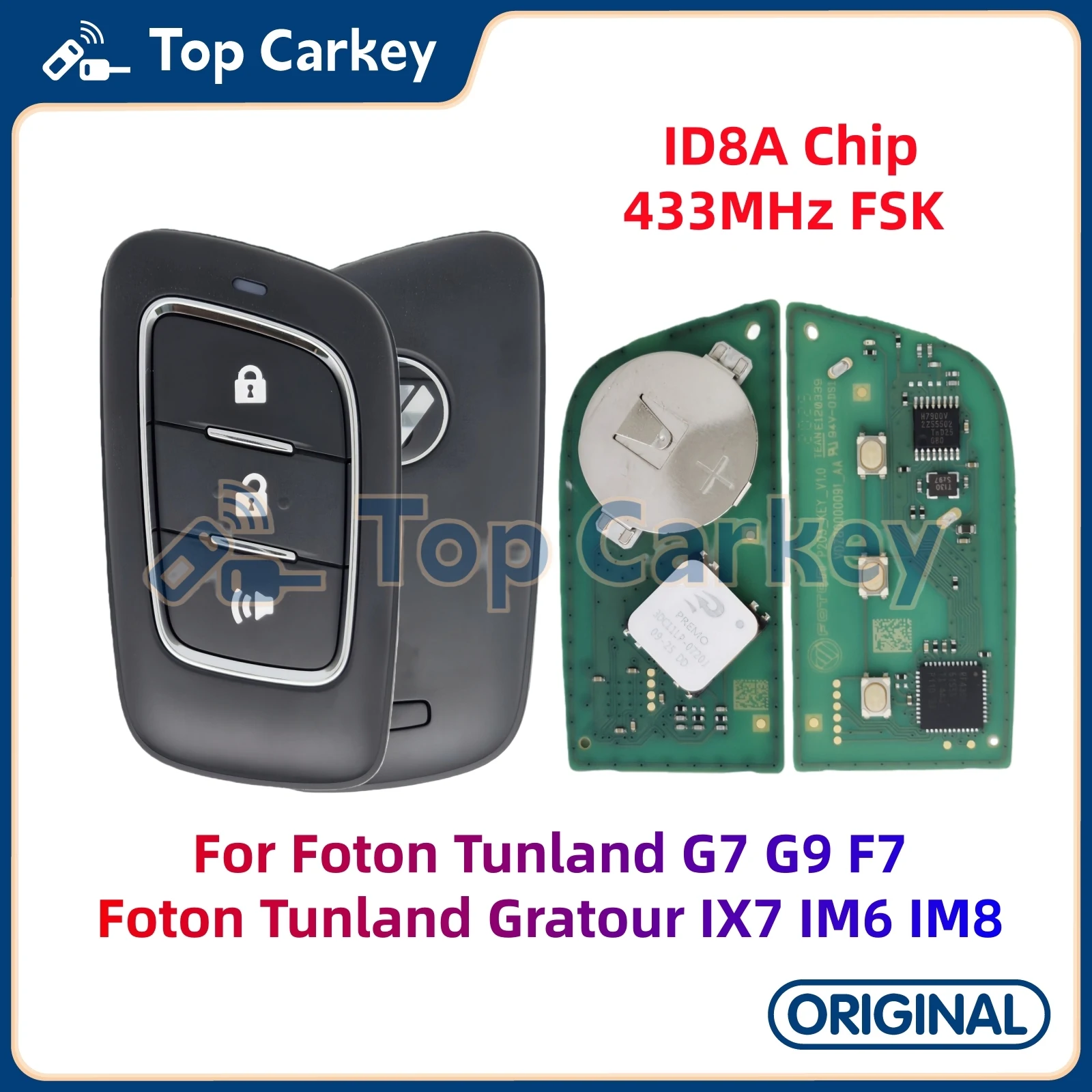 

Оригинальный смарт-ключ TopCarkey ID8A, чип 433 МГц для Foton Tunland G7 G9 F7 Tunland Gratour IX7 IM6 IM8
