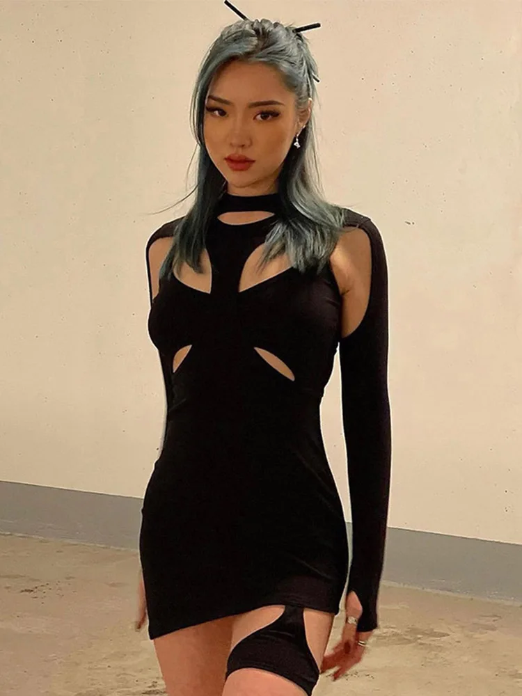 

Женские весенние повседневные облегающие платья-стрейч в стиле High Street с вырезами, соблазнительные обтягивающие мини-платья, новинка 2023, про...