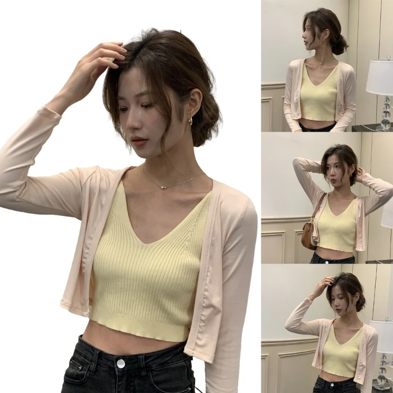 

Summer Solid Color Coat Soft Long Sleeves Cropped Jackets for Women