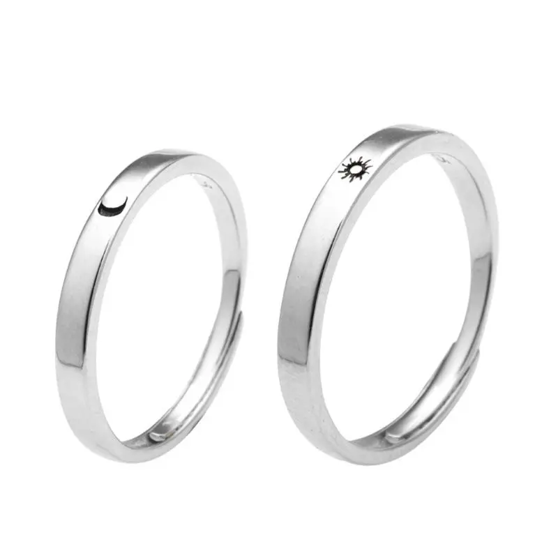 

1 Pair for Sun Moon Couple Matching Rings Non-fading Open Adjustable for Women
