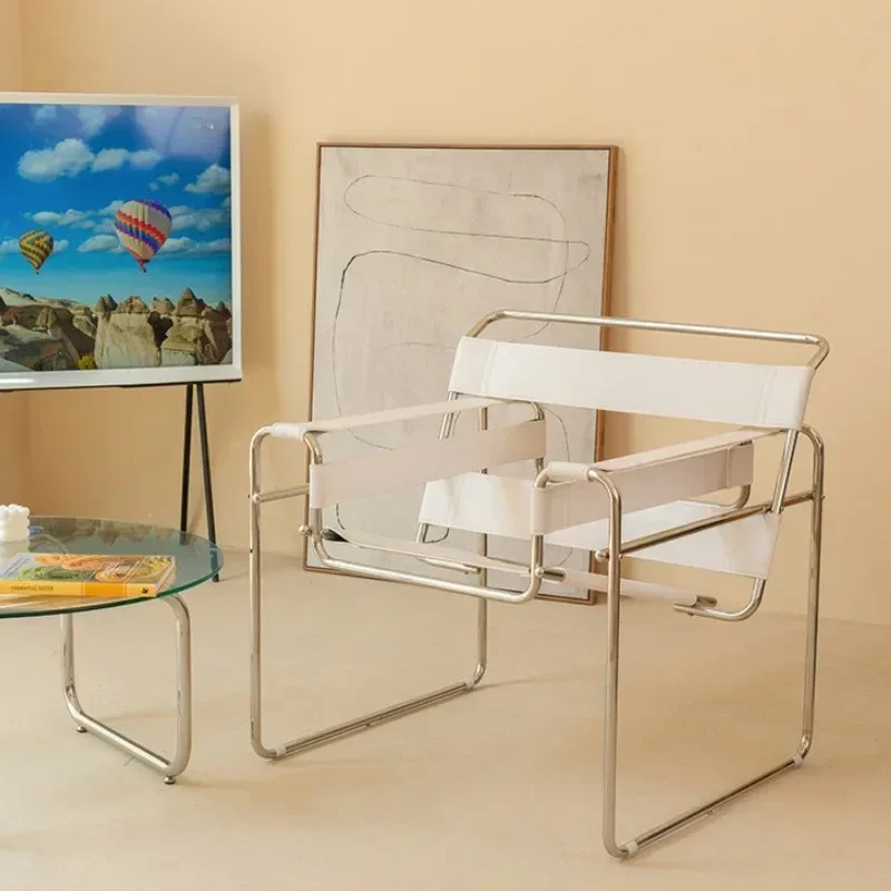 Диван для отдыха в скандинавском стиле с кожаным седлом из нержавеющей стали