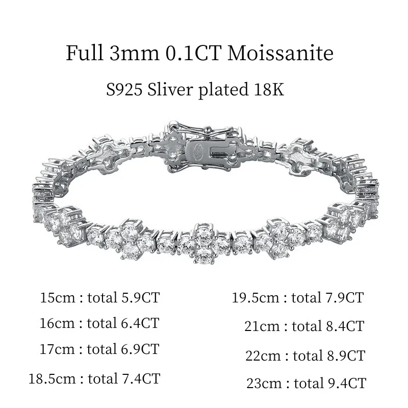 Браслет женский и мужской из серебра 925 пробы с муассанитом 18 к