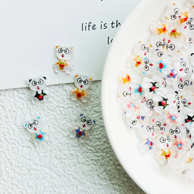 50 шт. новые милые маленькие Мультяшные очки с маленьким медведем из смолы плоским