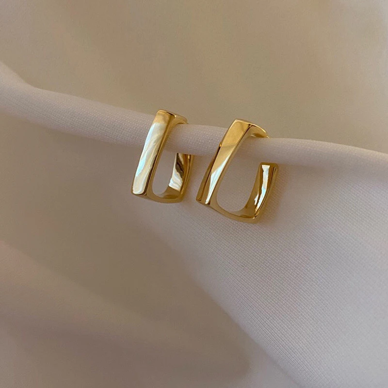 

Classic Square Geometric Earrings for Women Gold Silver Color Metal Hoop Earrings Trendy Jewelry Gifts