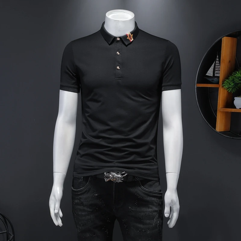 

Рубашка-поло мужская из мерсеризованного хлопка с короткими рукавами и вышивкой