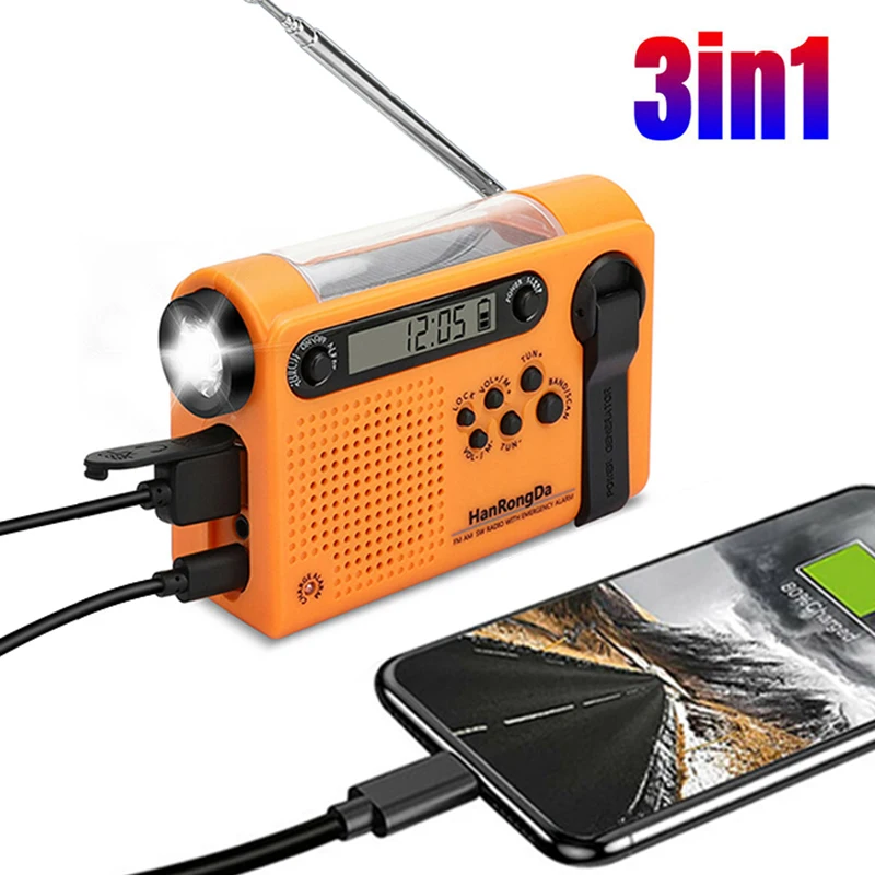

Solar Hand Crank Radio Portable AM/FM/SW Weather Emergency Radio with 2000mAh Power Bank Phone Charger Flashlight for Camping