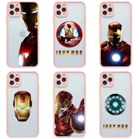 marvel superhero iron man phone case for iphone 13 12 11 pro max mini xs 8 7 plus se 2020 xr light pink matte transparent cover