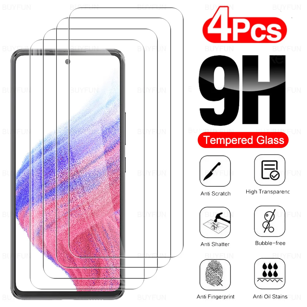 

4PCS 9H Tempered Glass For Samsung Galaxy A53 5G 6.5" Screen Protector For Samsung A53 Smsun A 53 Safety Protective Film Cover