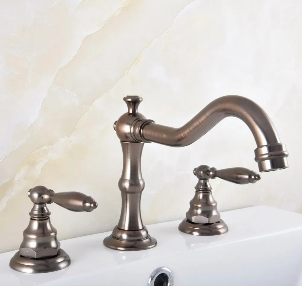 

NEW Brown Oil-Rubbed Brass Basin Faucet Widespread Kitchen Bathroom Sink Faucets Three Hole Bathtub Hot And Cold Tap Dan589