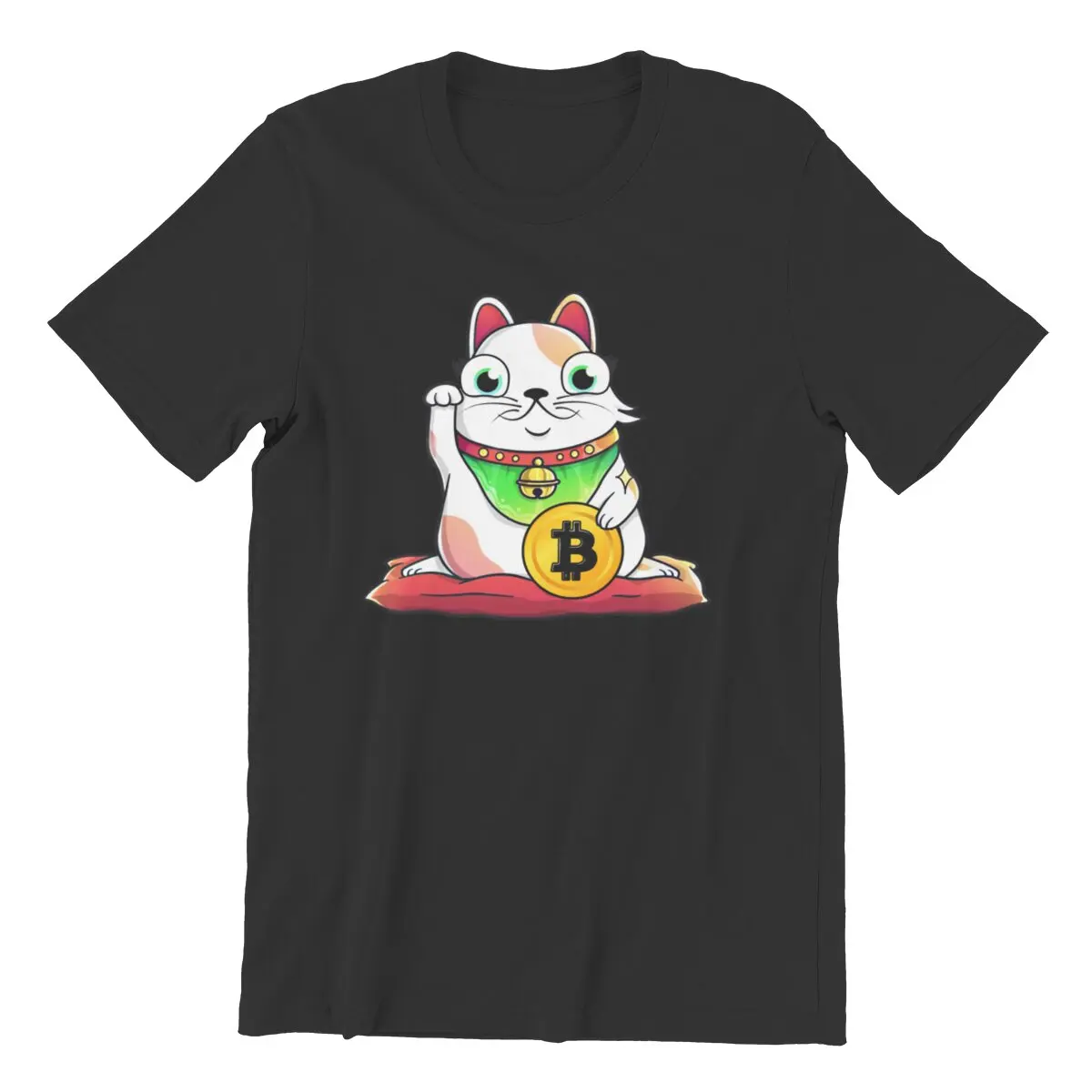 

Crypto Bitcoin Lucky Cat Cryptocurrency Kitty Men T Shirts Japan Waving Millionaire Good Luck Tees T-Shirts Cotton Gift Clothes