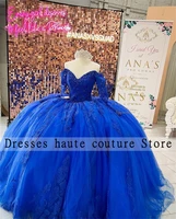 new arrival royal blue crystal appliques quinceanera dresses ball gown long sleeve princess sweet 16 dress vestidos de 15 a%c3%b1os