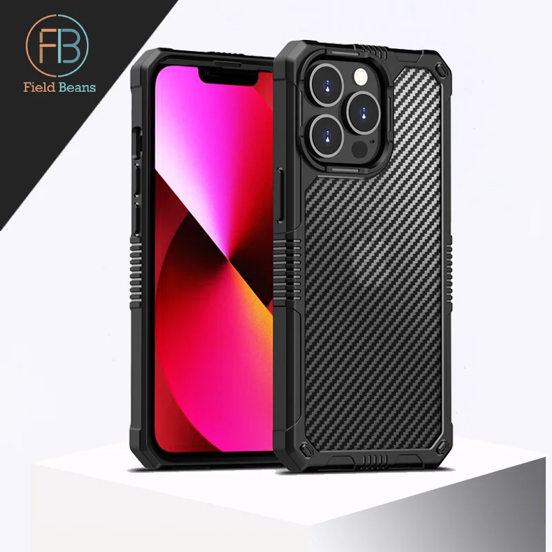 

Luxury Matte Carbon Fiber Texture Phone Case For iPhon 13 Pro Max Mini Frame Shockproof Antifall PC Back Panel Cover TPU Silicon