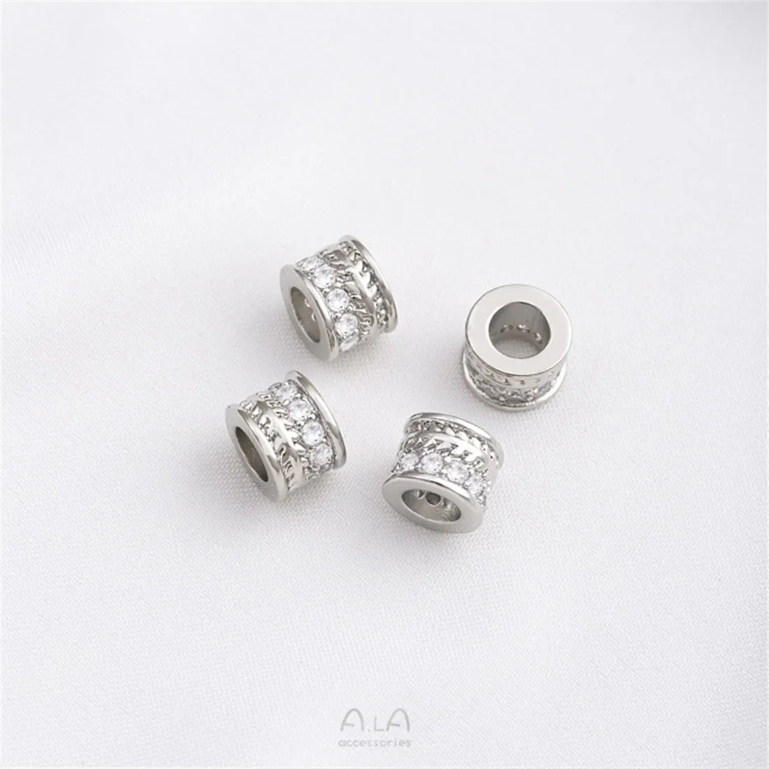 Бусины-бочки из циркона с платиновым покрытием большие отверстия отдельные