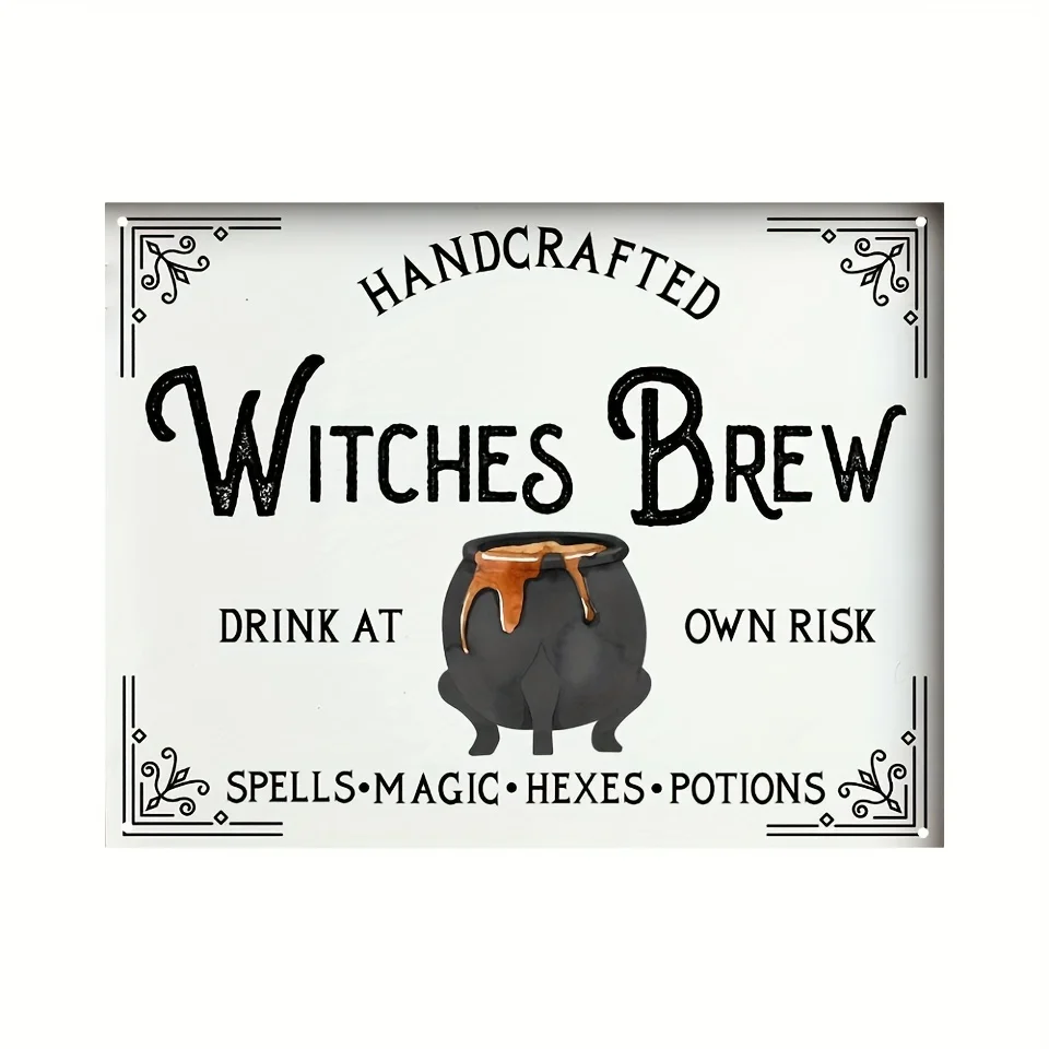 

Halloween Signs Vintage Decorations Fall Wall Art Witch Metal Tin Signs Drink At Own Risk Halloween Gift Supplies 12x16 Inch