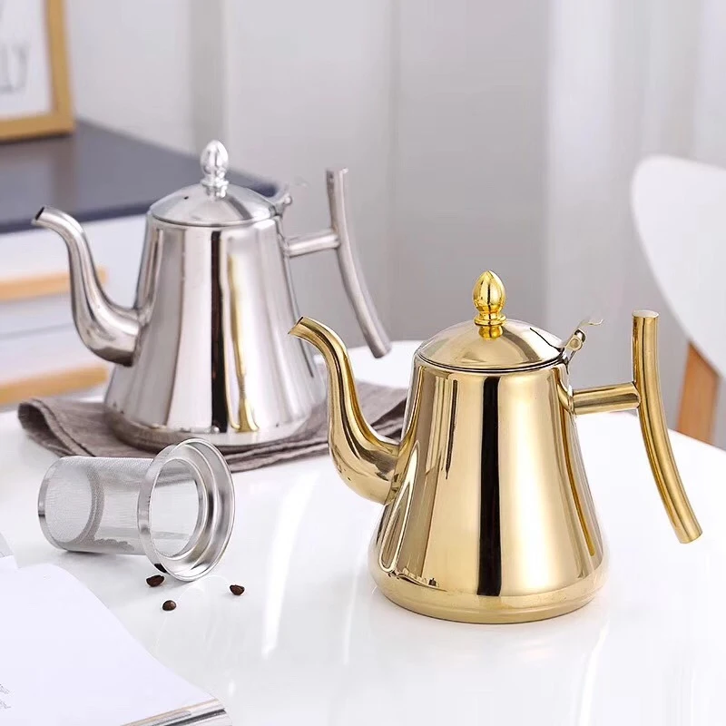 

304 Thick Stainless Steel Teapot Flower Teapot Restaurant With Strainer Commercial Hotel Tea Pot Restaurant Tea Kettle Flowerpot