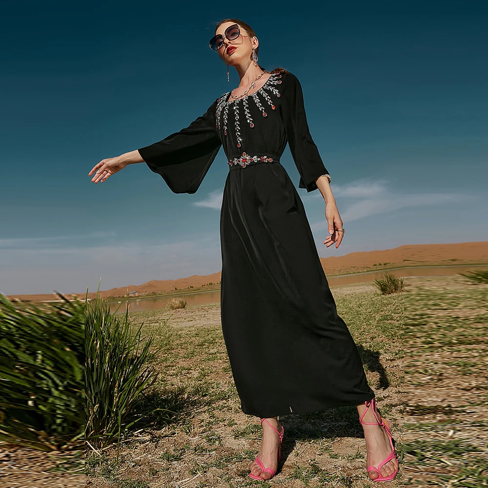 

Ramadan Eid Mubarak Black Kaftan Dubai Abaya Turkey Islam Muslim Arabic Long Dress Abayas For Women Caftan Robe Arabe Femme