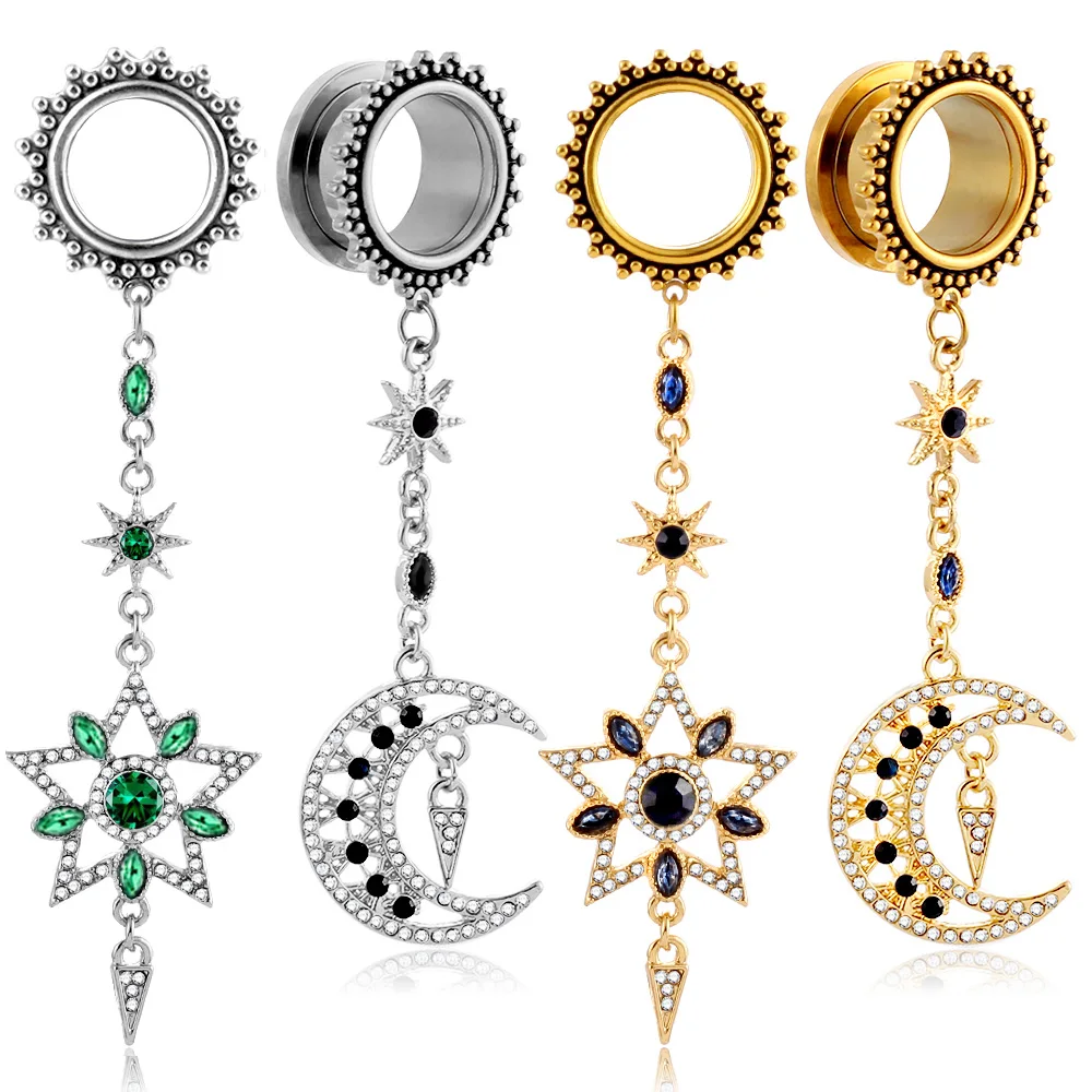 

Carvort Pairs Selling Stars and Moon Ear Plug Tunnel Gauge Stainless Steel Dangle Earrings Expander Body Piercing Jewelry