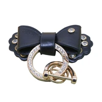 car keyring gold rhinestone metal ring leather bow cute keychain accessories bulk for women men llaveros de motos llavero moto