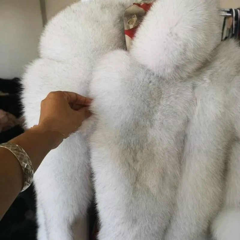 Luxury Women Ladies Winter Fur Coat Genuine Fox Fur 100% Real Fox Fur Coat Big Lapel Collar Thick Warm Outdoor Casual Overcoat
