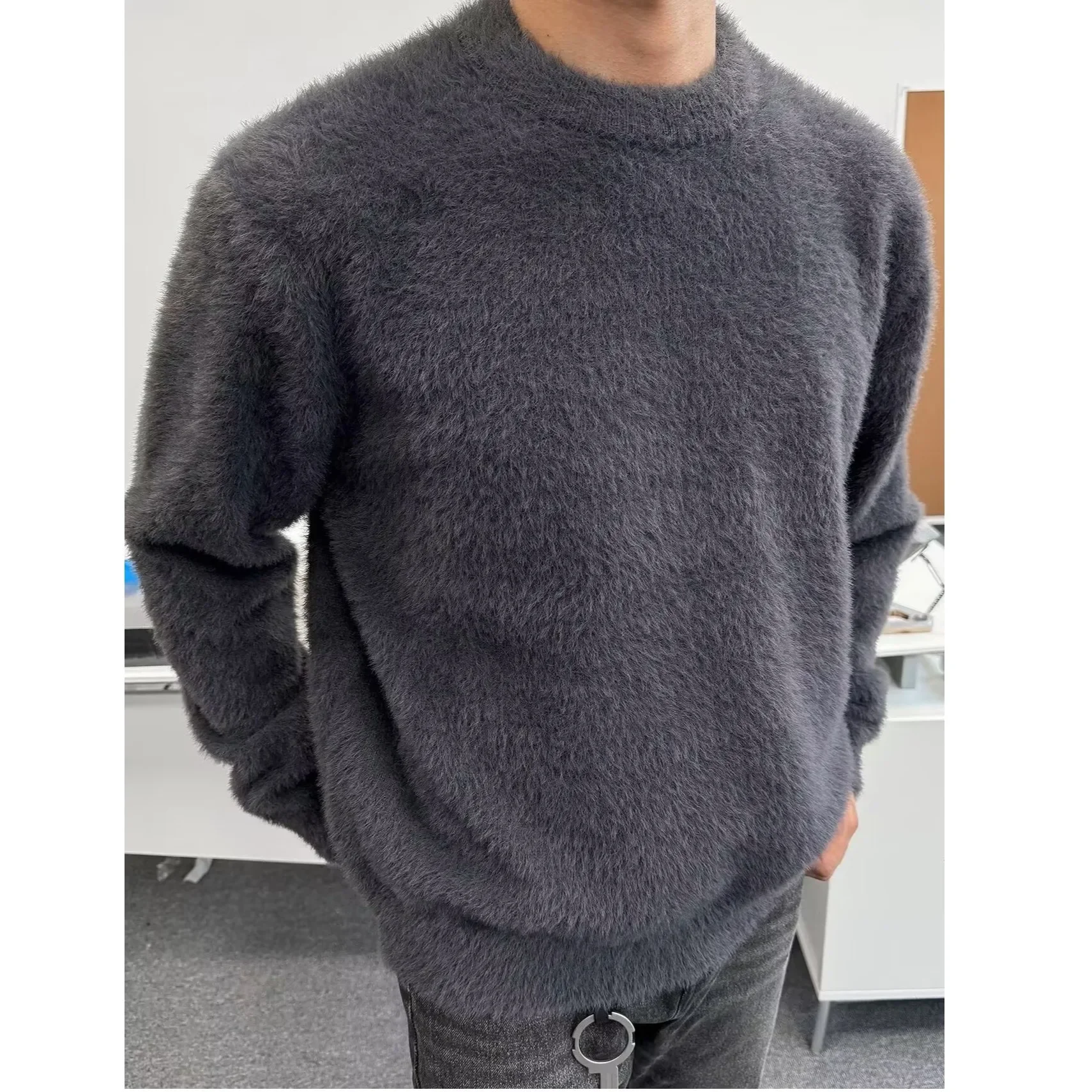 Осень/зима мужской новый стильный вязаный свитер с круглым вырезом