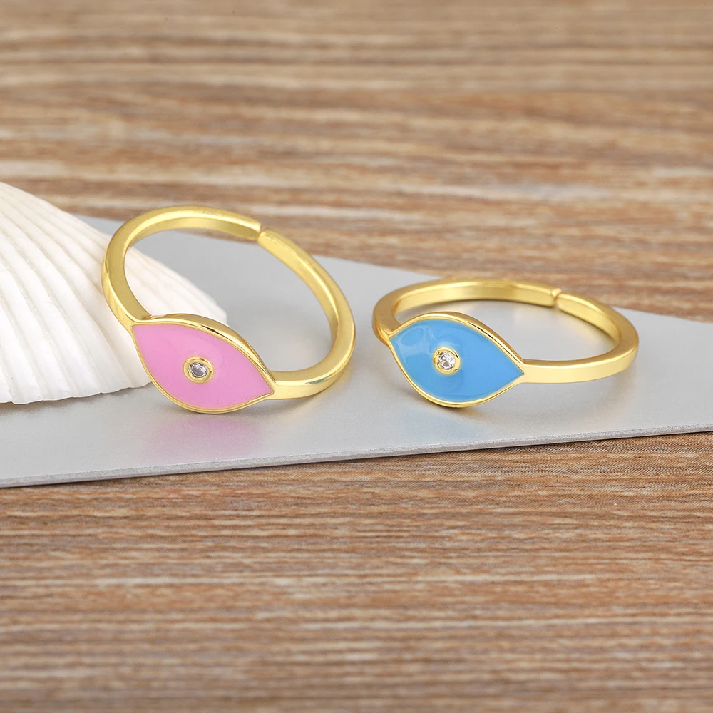 

Nidin Hot Fashion Dripping oil Evil Eye Opening Enamel Ring For Women Korean Gold Plated Creative Adjustable Jewelry Wholesale