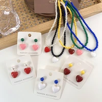 2022 summer new sweet candy color heart pendant necklaces imitation pearl beaded chain girls korean jewelry for women collares