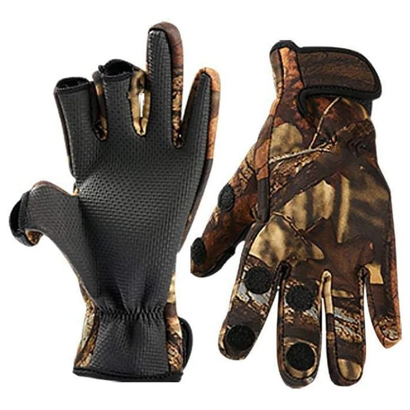

2 Pcs Winter Outdoor Gloves 3 Cut Finger Sports Gloves Fishing Gloves Waterproof Anti-Slip Gloves M.