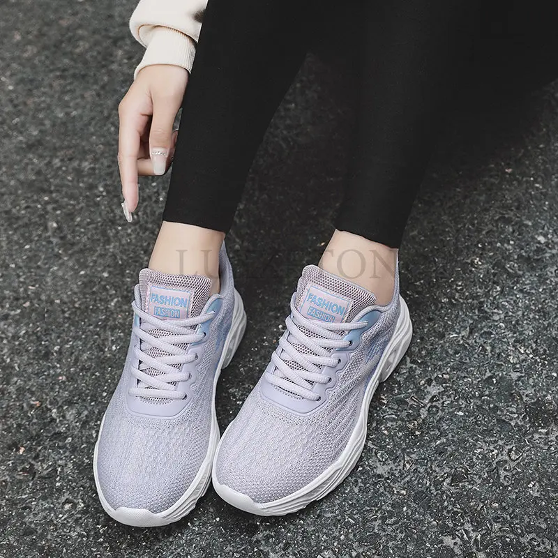 Ladies Sneakers Women's Mesh Flats Shoes Woman Lace Up Breathable Casual Female Shoe Comfort Candy Color Solid Ladies Plus Size