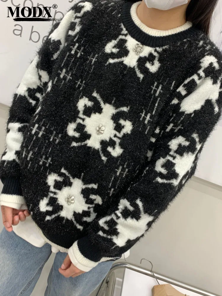 [MODX] Ленивый стиль свободный большой размер яркий шелковый плюшевый вязаный