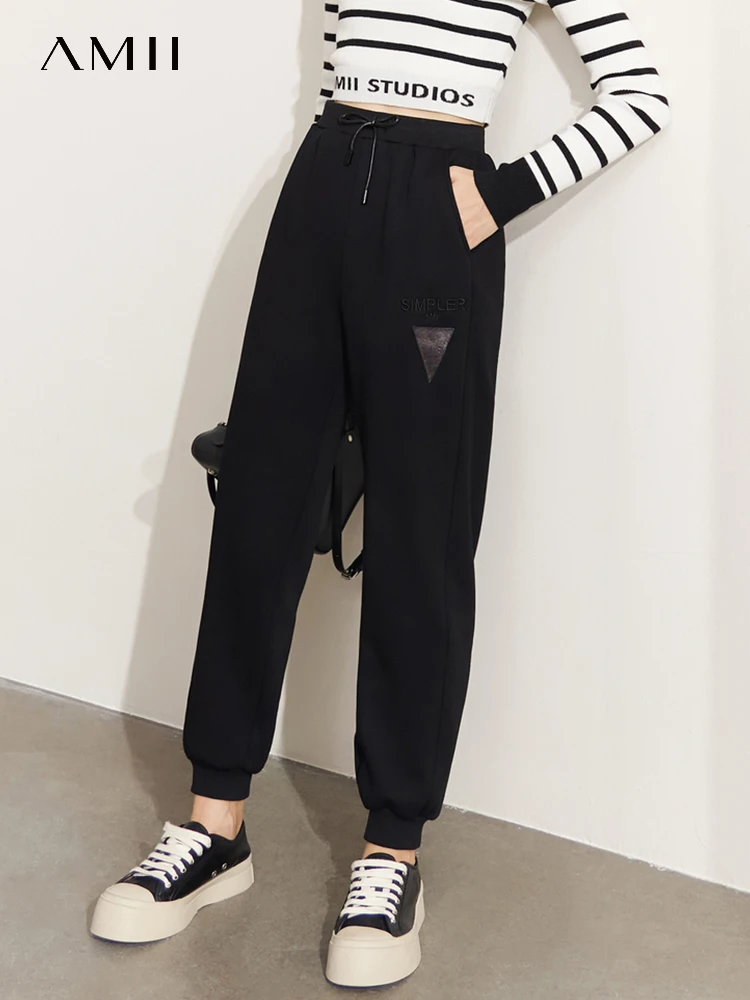 

AMII Minimalism Sweatpants Women 2022 Winter New Fashion Sports Commuter All-match Casual Straight Ankle-Length Pants 12241267
