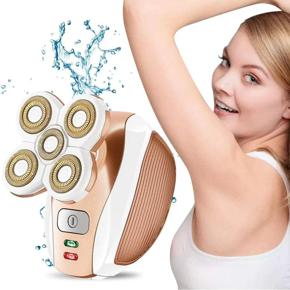 For Women Painless 5 Blade Hair Remover Razor Cordless Trimmer For Female Face Underarms And Legs - Rose Gold