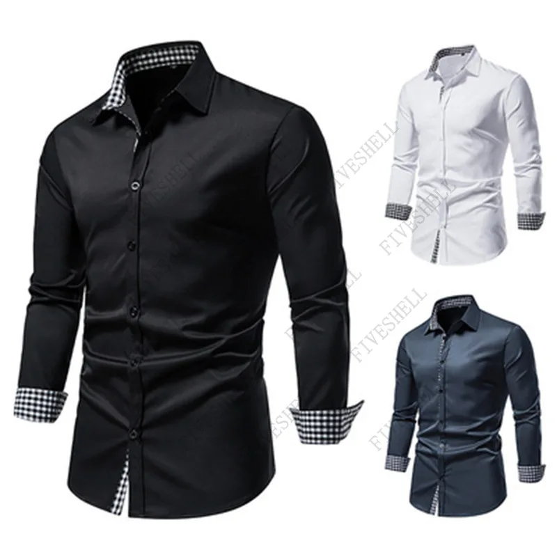 2023 Mens Business Casual Social Shirts Slim Fit Long Sleeve Dress Shirt Men Button Down Chemise Homme Camisas Hombre XXL