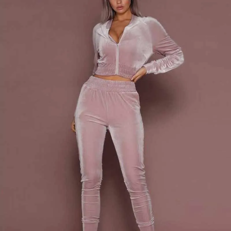 

Women Tracksuit Zipper Two Piece Set Hoodies Sweatshirt Pants Casual Loose Velvet Sports Jogging Suit 2022 Streetwear Women